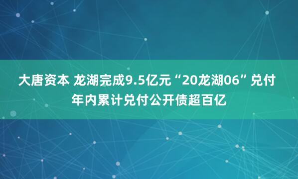 大唐资本 龙湖完成9.5亿元“20龙湖06”兑付 年内累计兑付公开债超百亿
