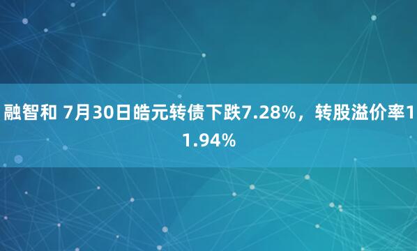 融智和 7月30日皓元转债下跌7.28%，转股溢价率11.94%